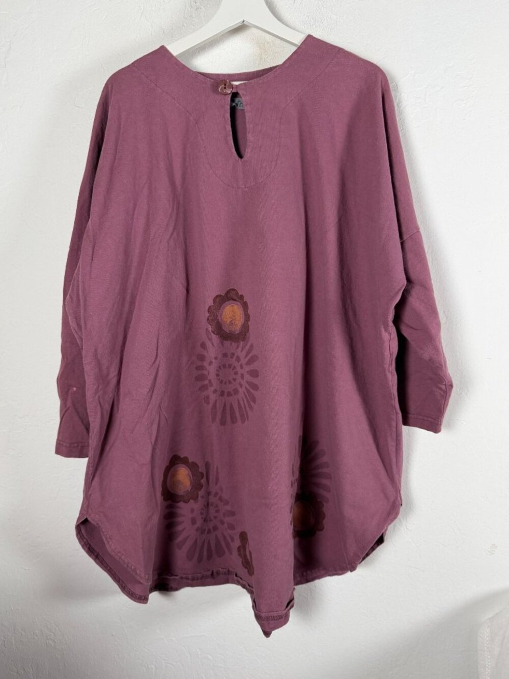Blue Fish Vintage 80 Hand Printed Tunic Top Mauve Organic Cotton Floral One Size